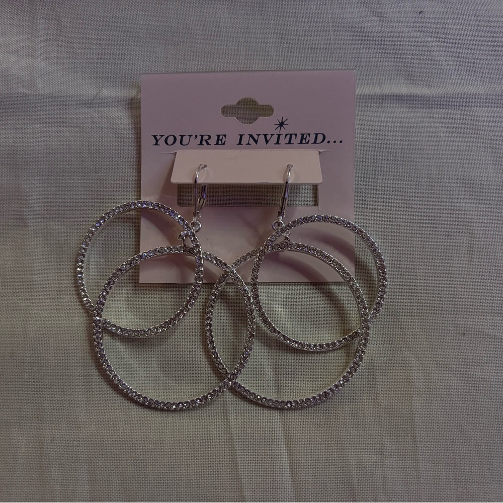 Dazzling Silver Triple-Hoop Drop Earrings